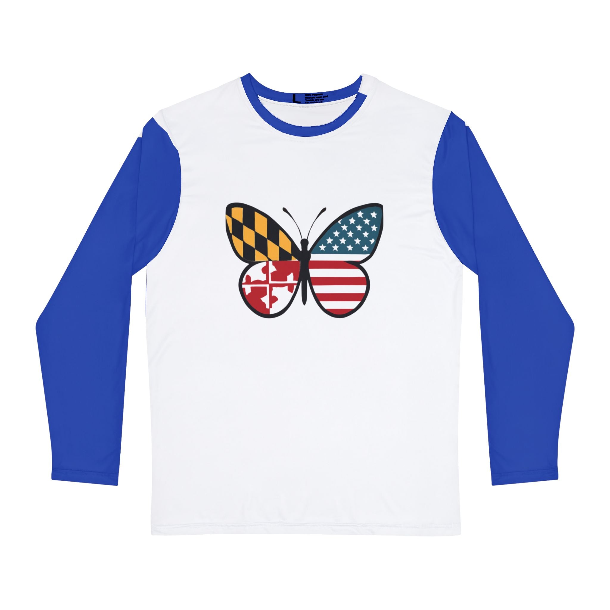 Maryland Flag American Flag Butterfly Long Sleeve Shirt