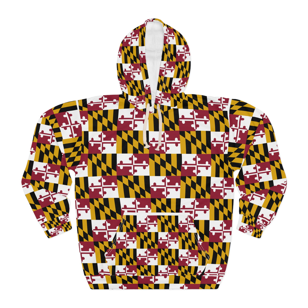 Maryland Flag Pattern Hoodie — All-Over Print State Pride Pullover