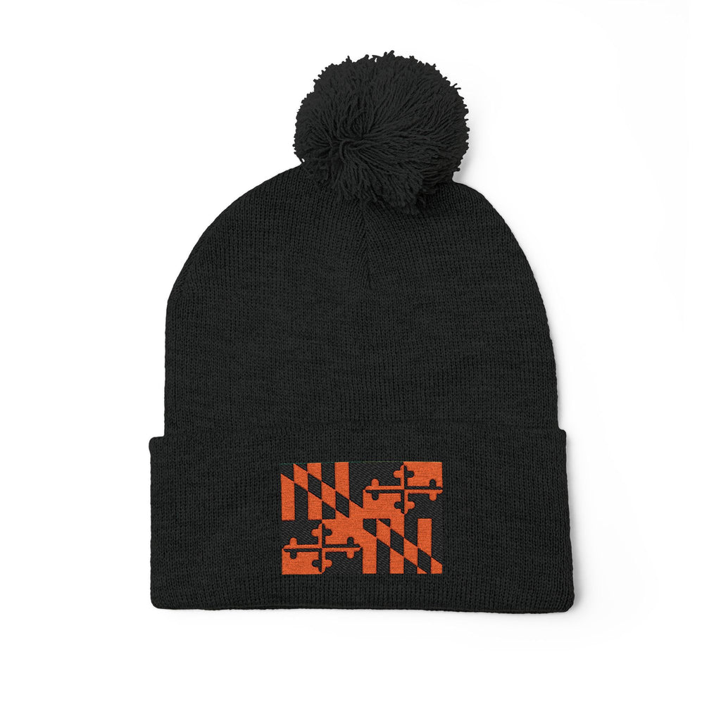 Orange + Black Knit MD flag Pom Beanie