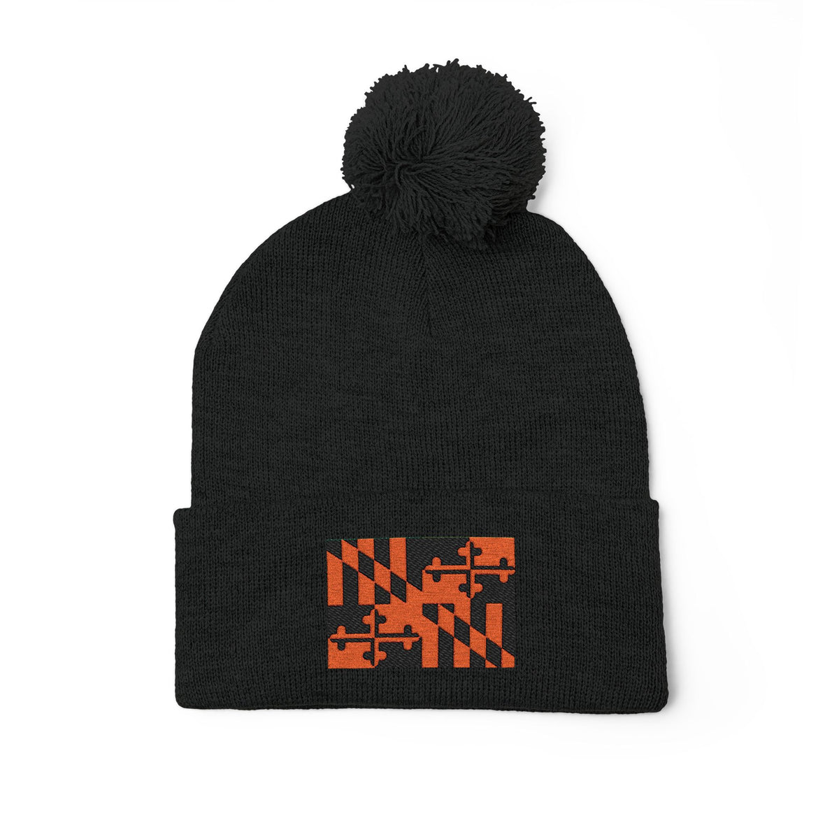 Orange + Black Knit MD flag Pom Beanie