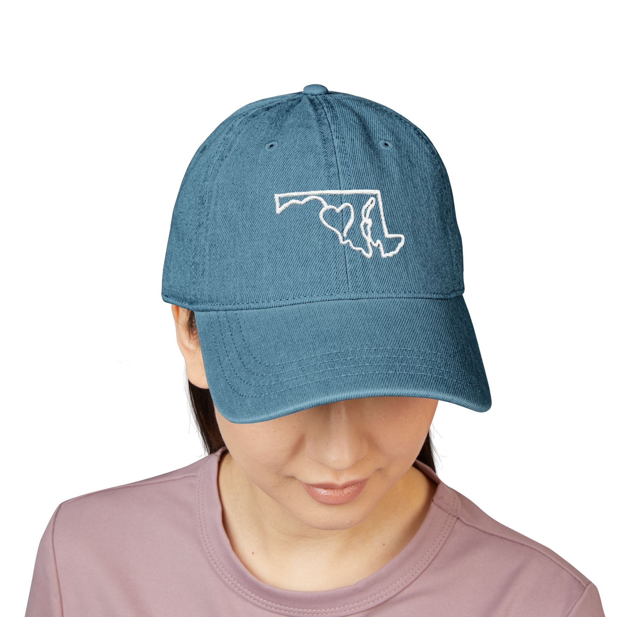 State of Maryland Outline With Heart Denim Cap