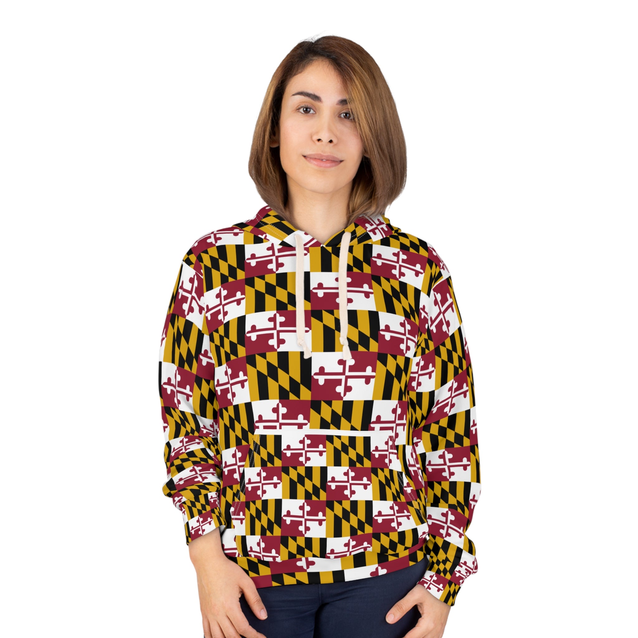 Maryland Flag Pattern Hoodie — All-Over Print State Pride Pullover