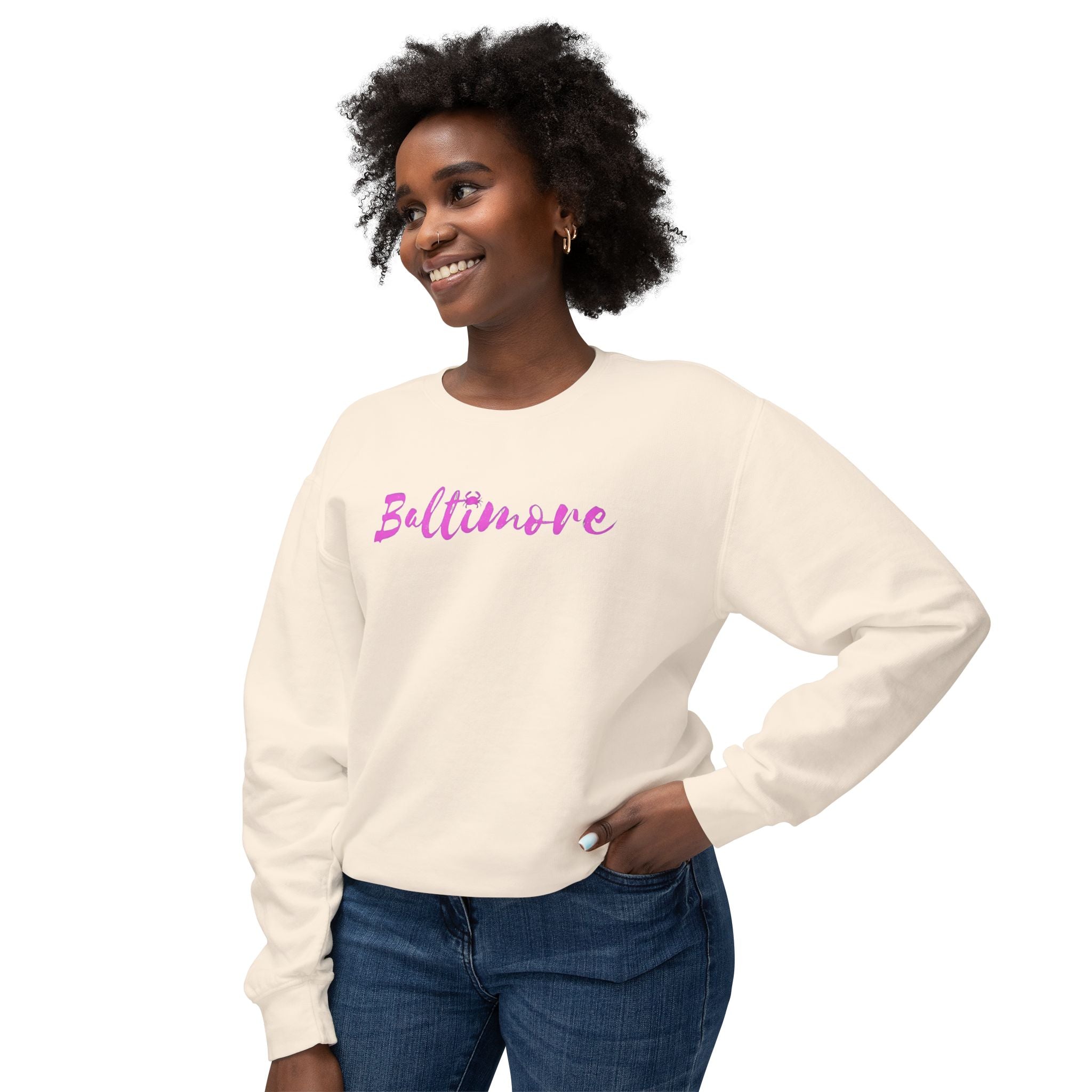 Pink Baltimore Script Crewneck