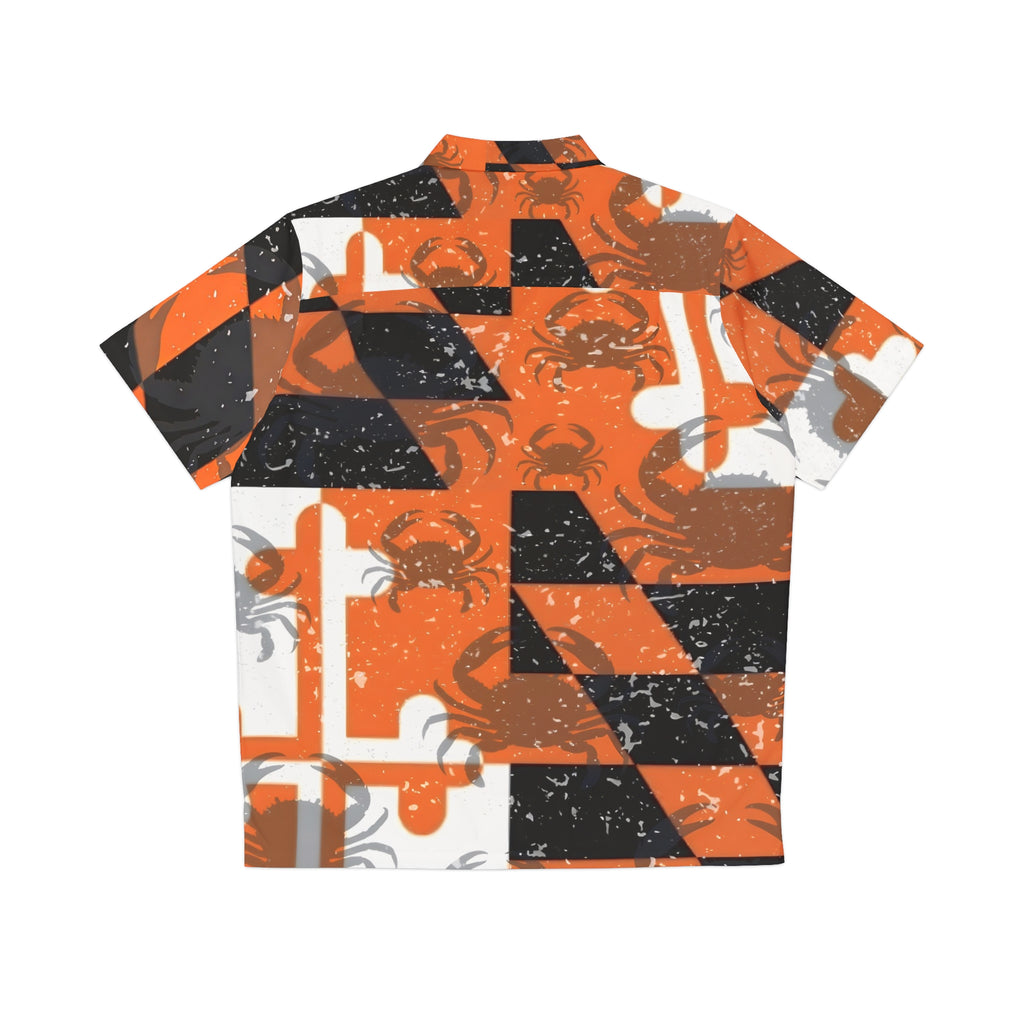 Maryland Flag Orange+White+Black crab patterned Hawaiian shirt