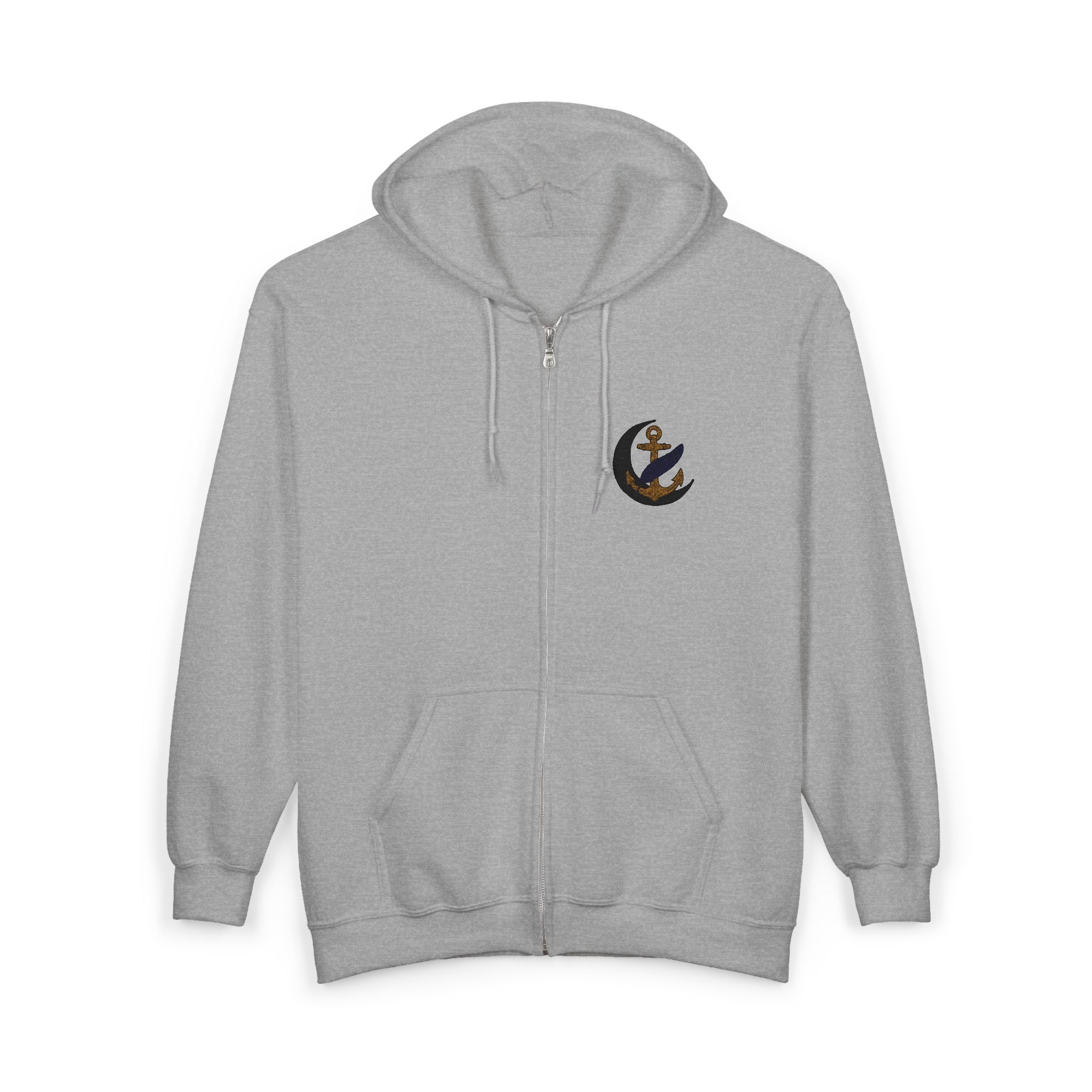 Dark Baltimore Distressed Anchor, Feather, Crescent Dark Moon Zip Up hoodie