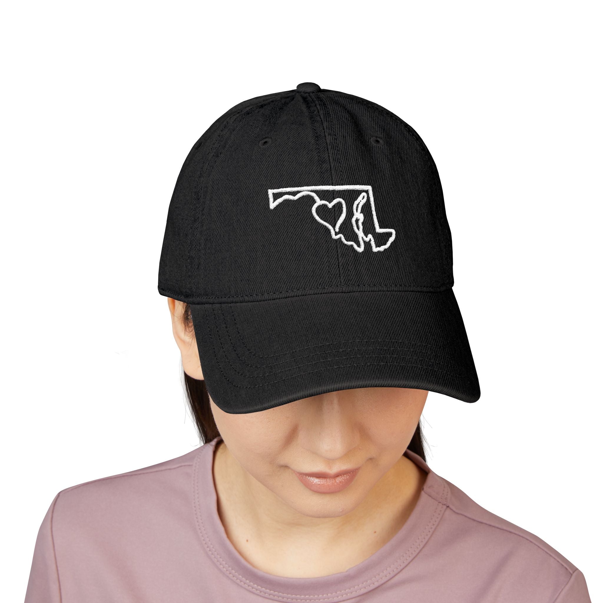 State of Maryland Outline With Heart Denim Cap