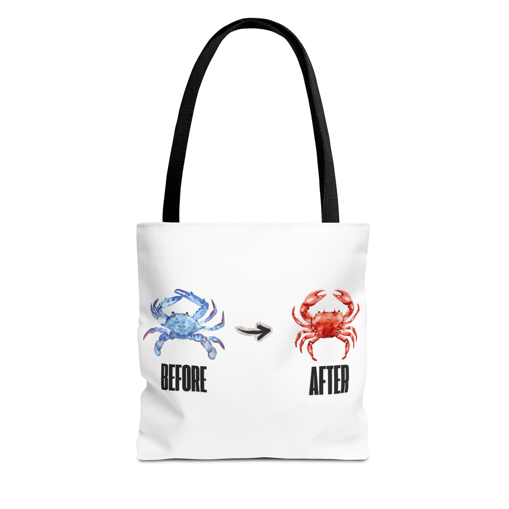 Before After Crab Illustration Tote Bag | Marine Humor, Beach Theme
