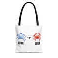 Before After Crab Illustration Tote Bag | Marine Humor, Beach Theme