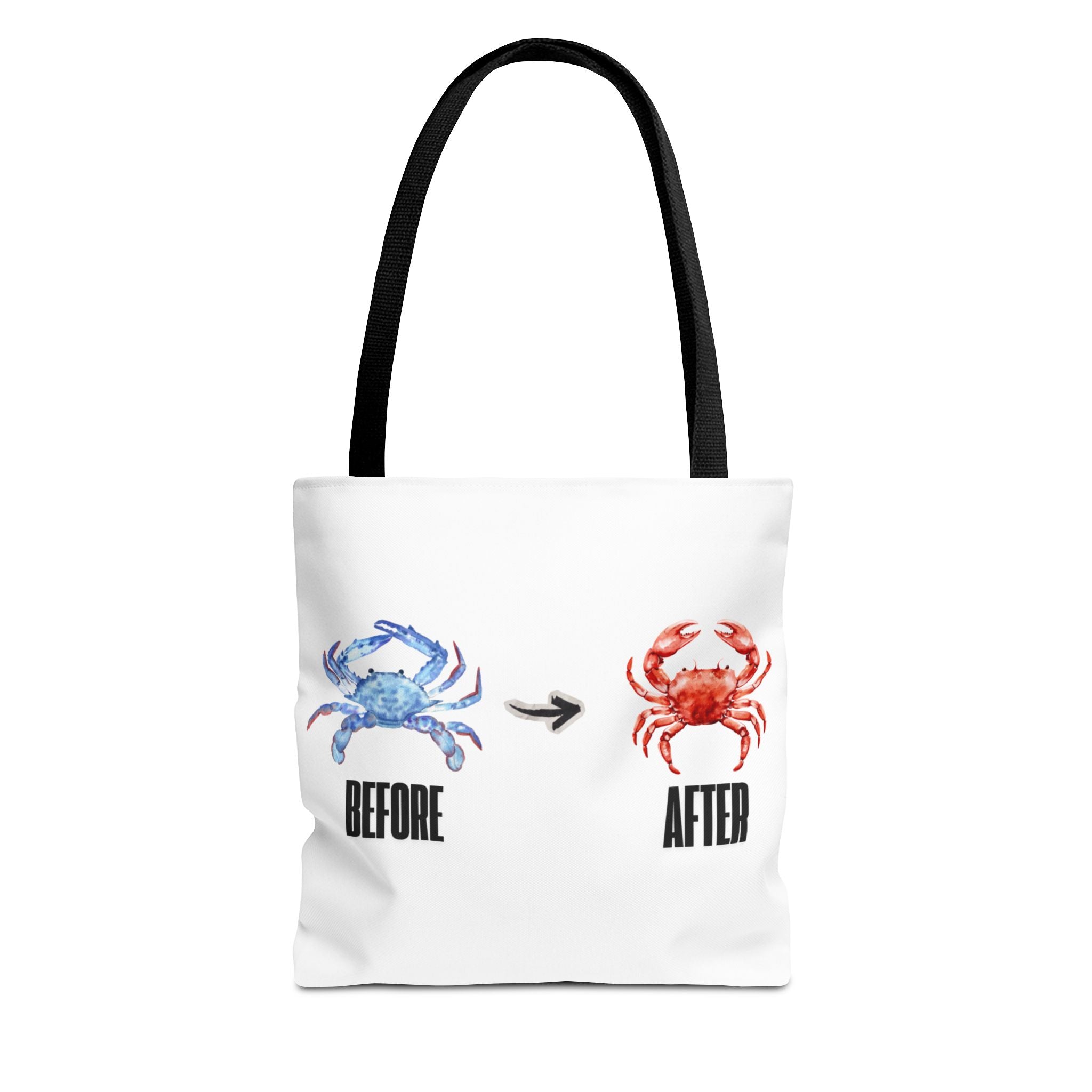 Before After Crab Illustration Tote Bag | Marine Humor, Beach Theme