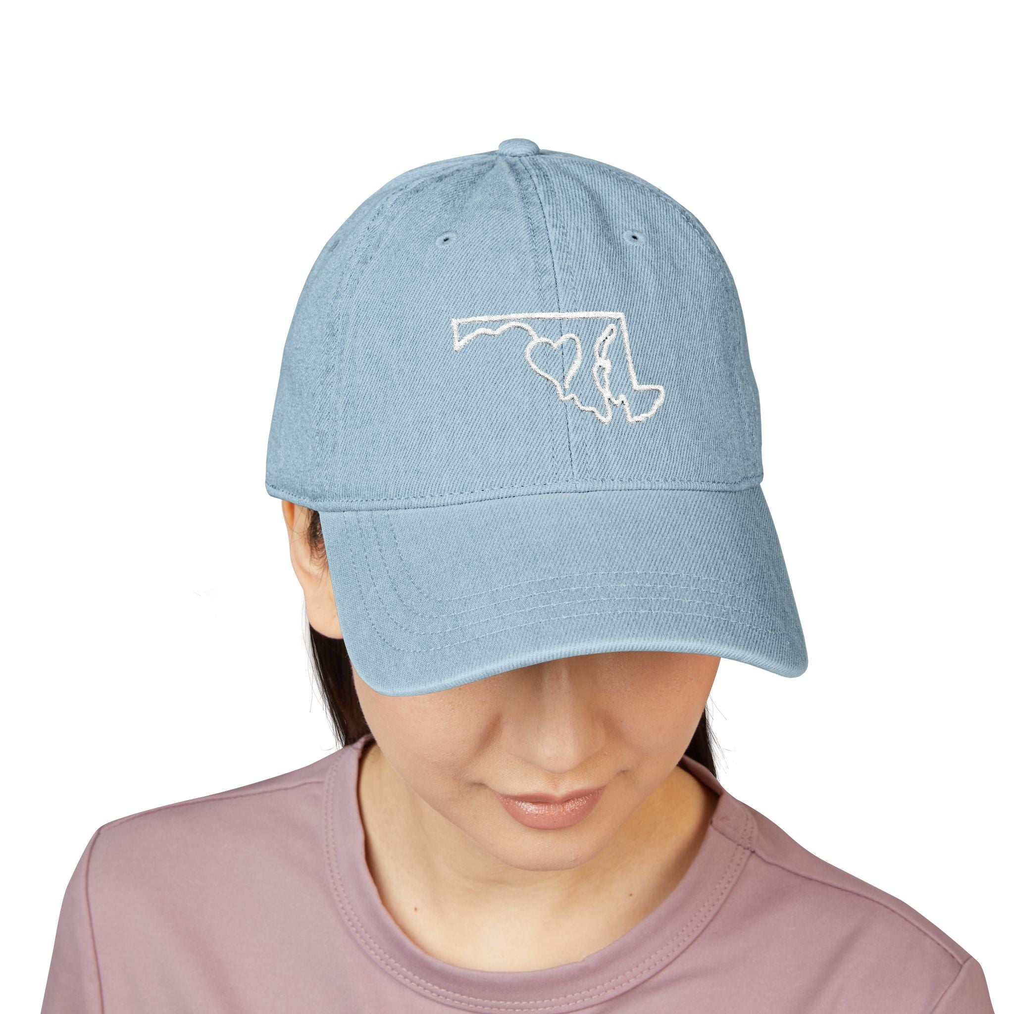 State of Maryland Outline With Heart Denim Cap