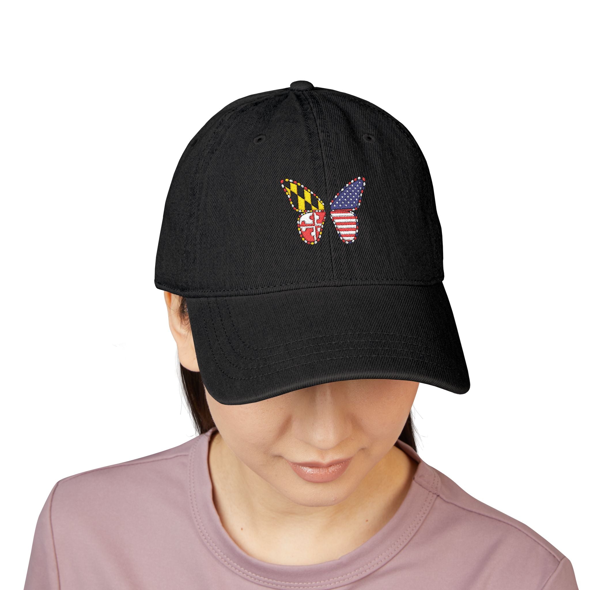 Maryland + American Flag Butterfly Denim Cap