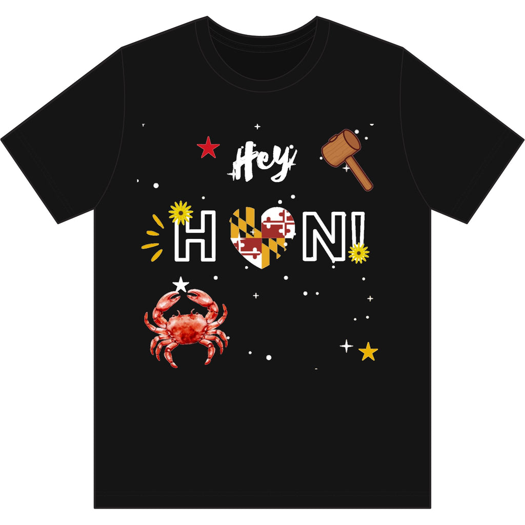 Hey Hon! Maryland Crab Heart T-Shirt — Charm City State Flag Design