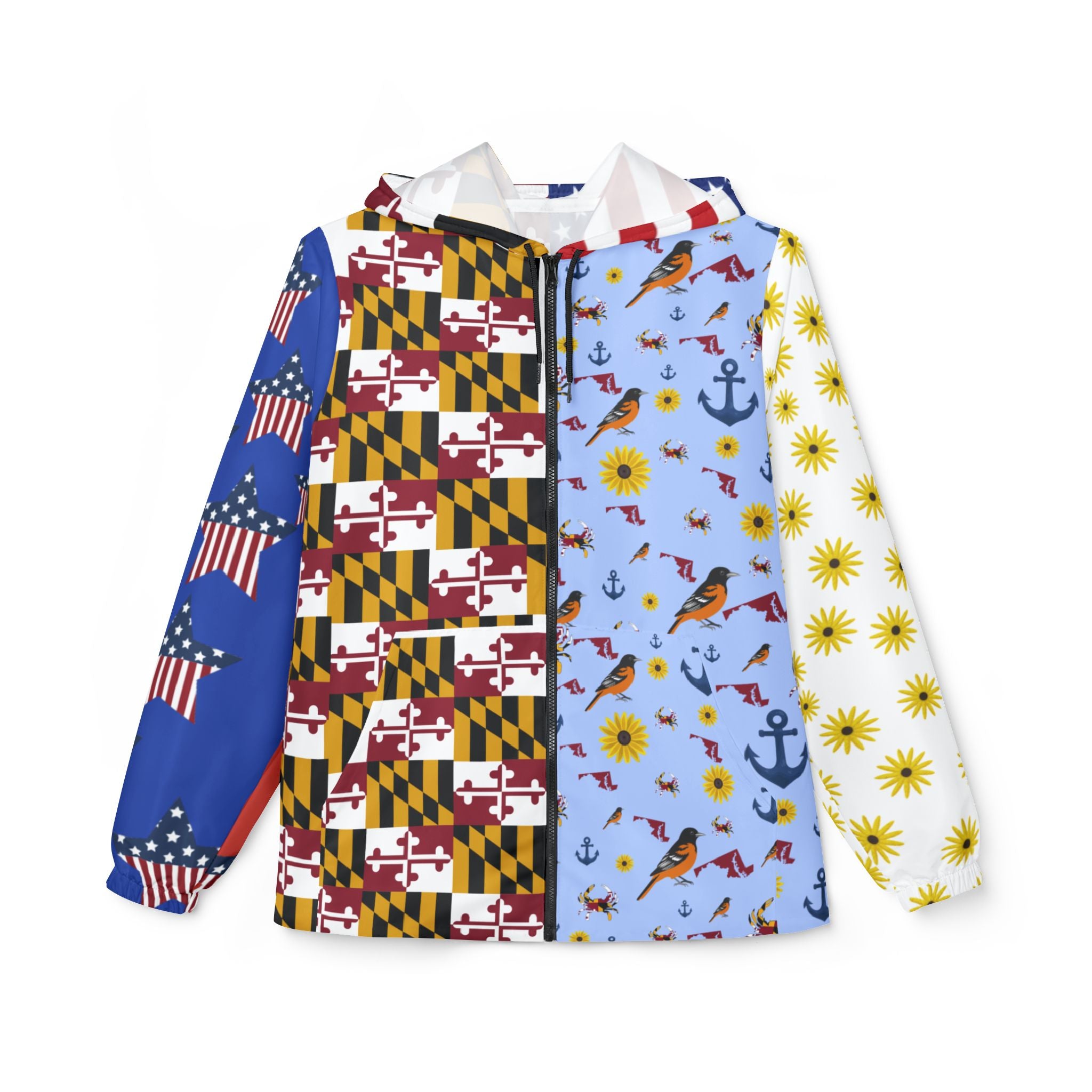 Maryland Nautical Windbreaker Jacket — State Flag & Coastal Icons All-Over Print
