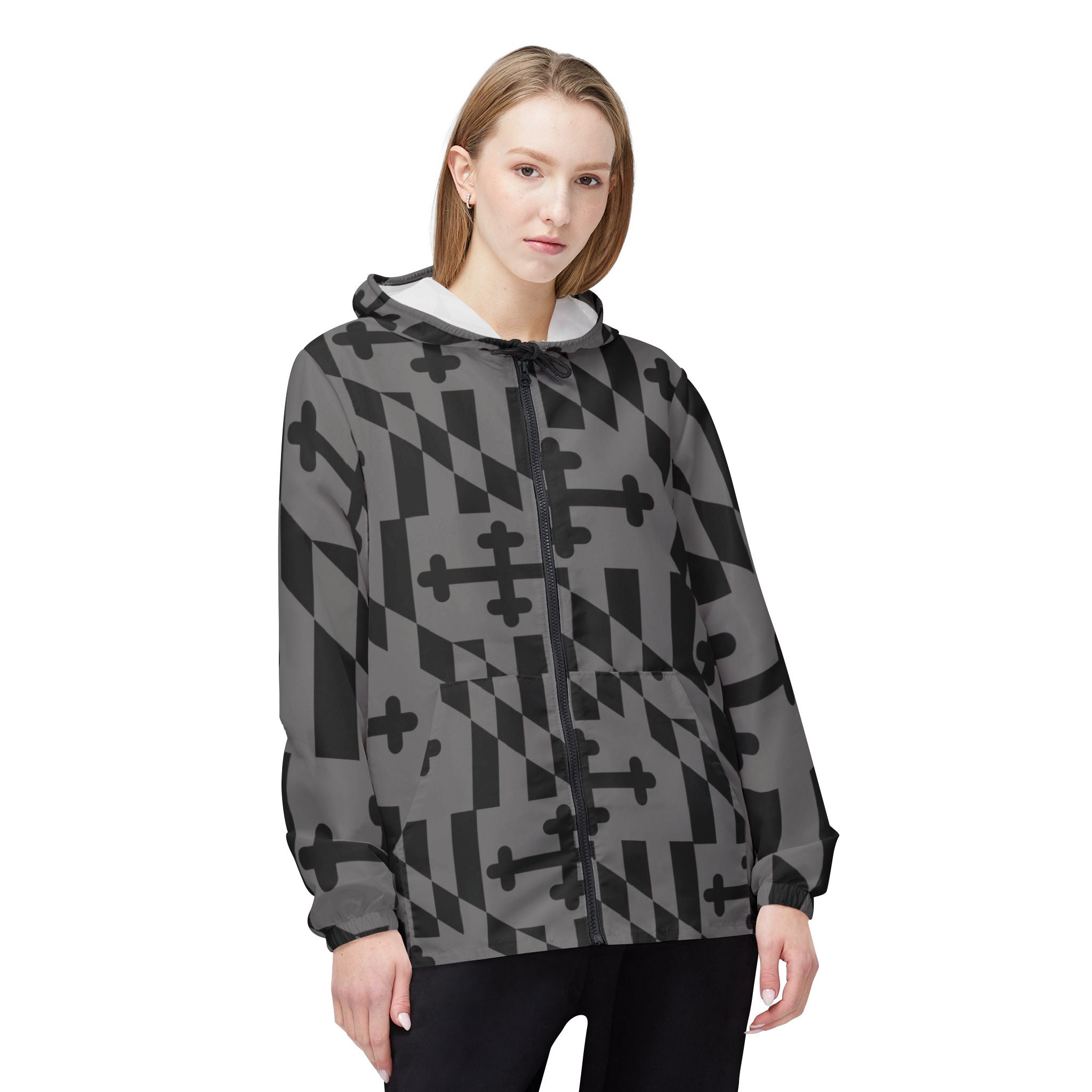 Maryland Flag Gray Pattern Windbreaker Jacket