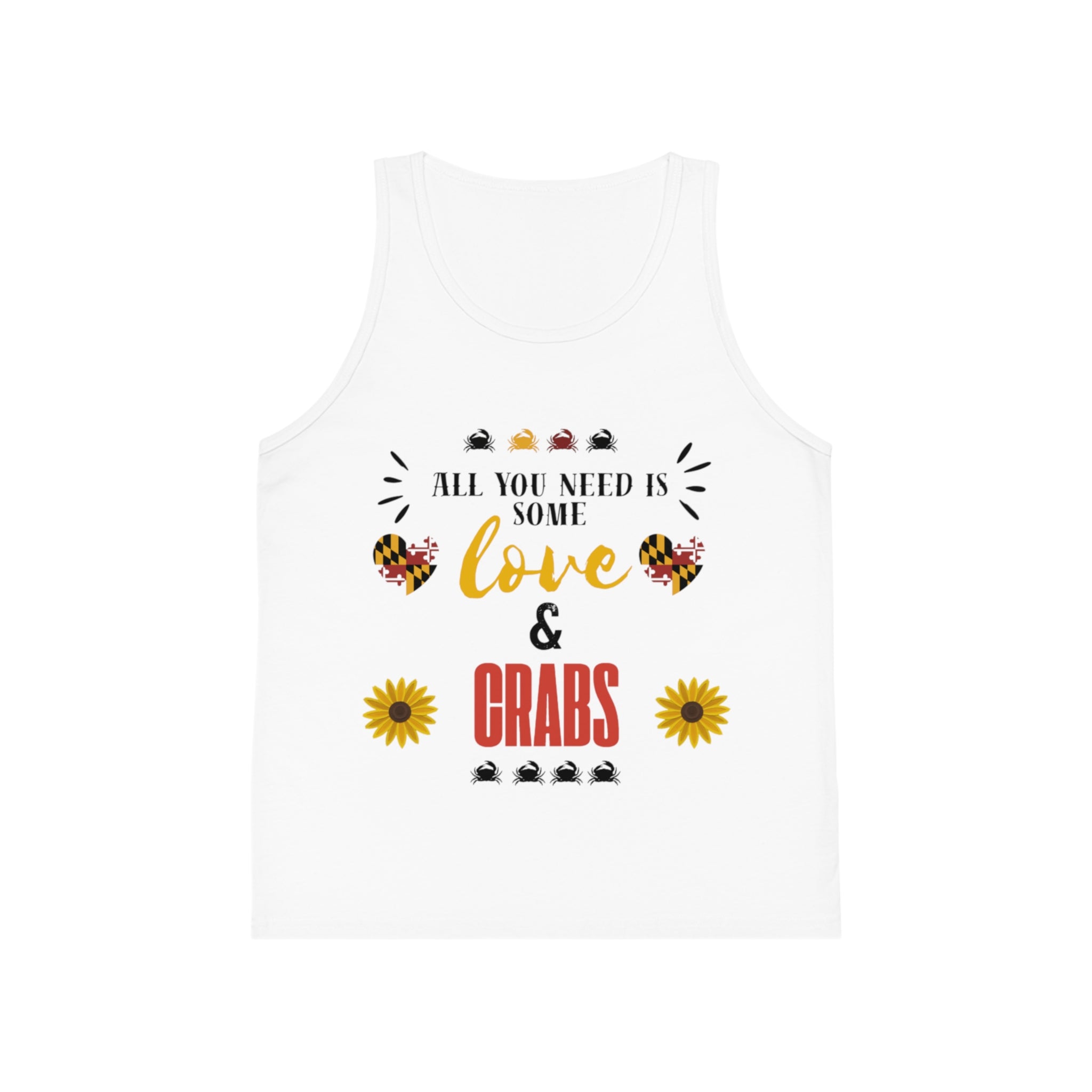 All You Need Is Some Love & Crabs Kids Tank Top | Crab, Sunflower, Maryland Flag Accents