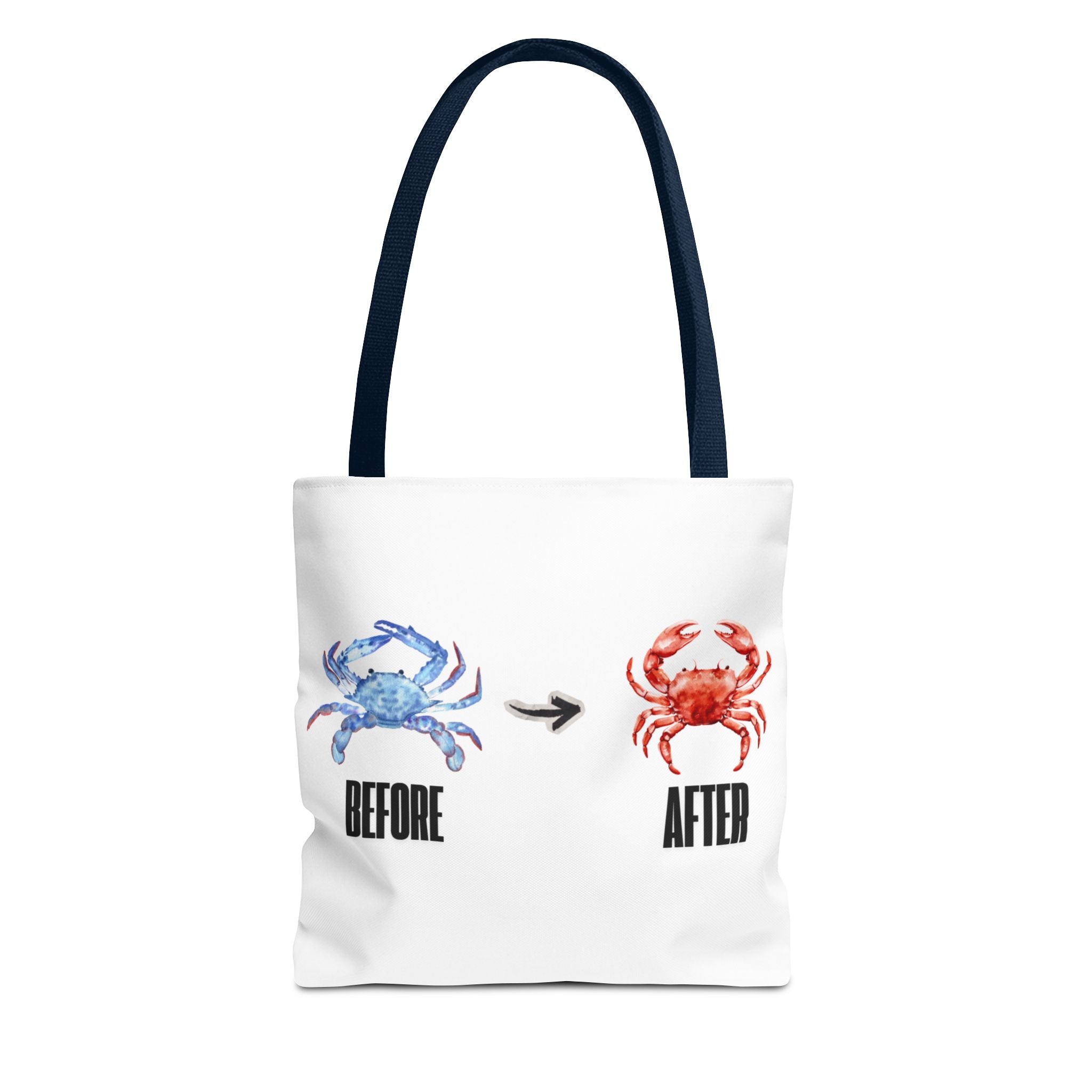Before After Crab Illustration Tote Bag | Marine Humor, Beach Theme