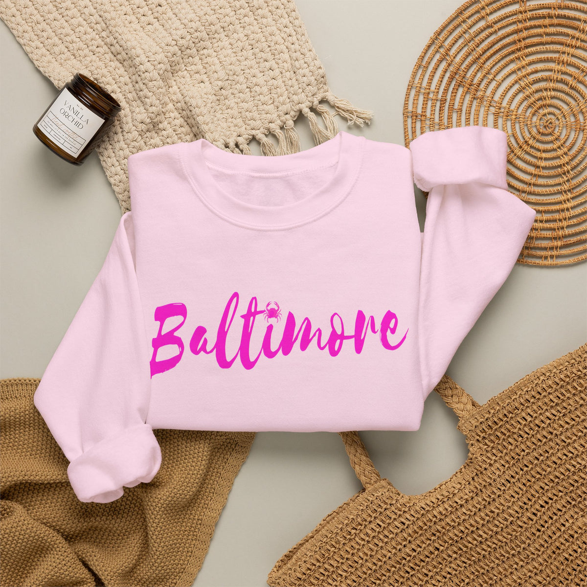 Baltimore Pink Script Crewneck
