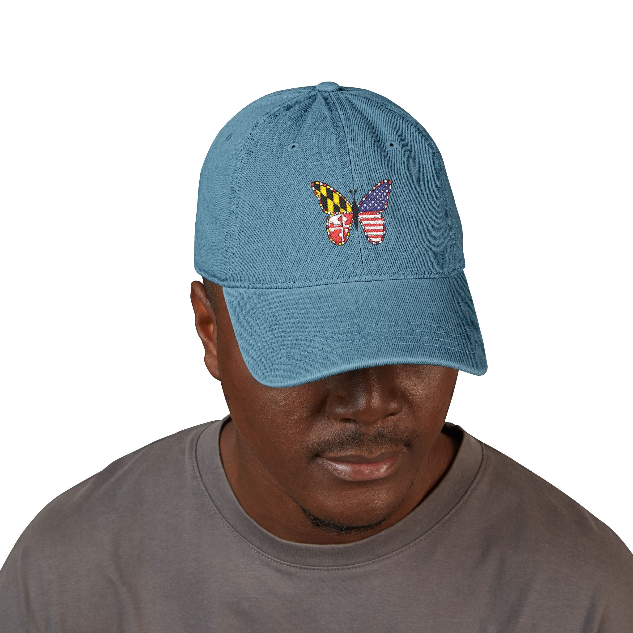 Maryland + American Flag Butterfly Denim Cap