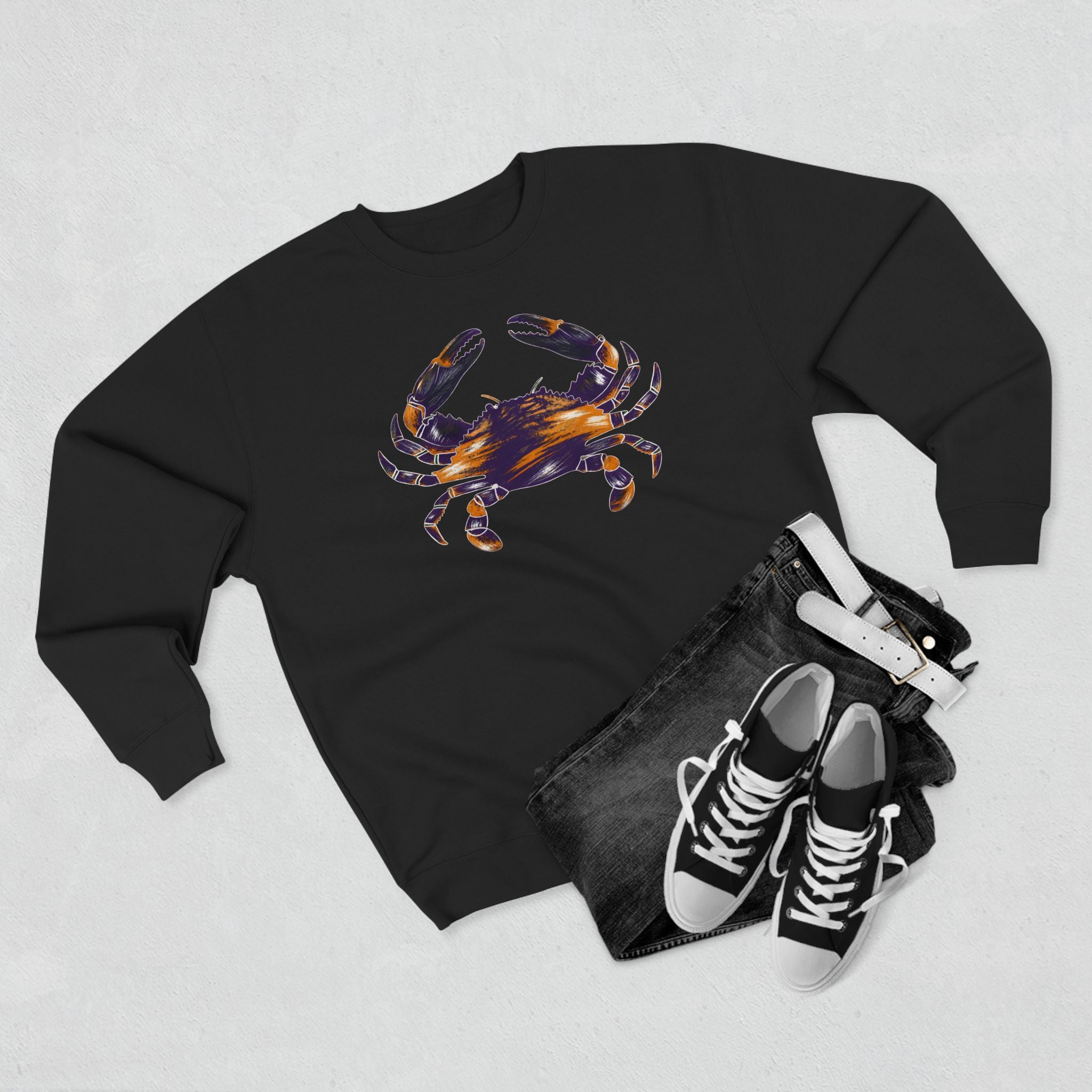 Purple, White, Orange Streaked Crab Graphic Crewneck