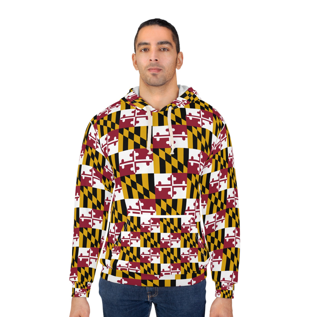 Maryland Flag Pattern Hoodie — All-Over Print State Pride Pullover