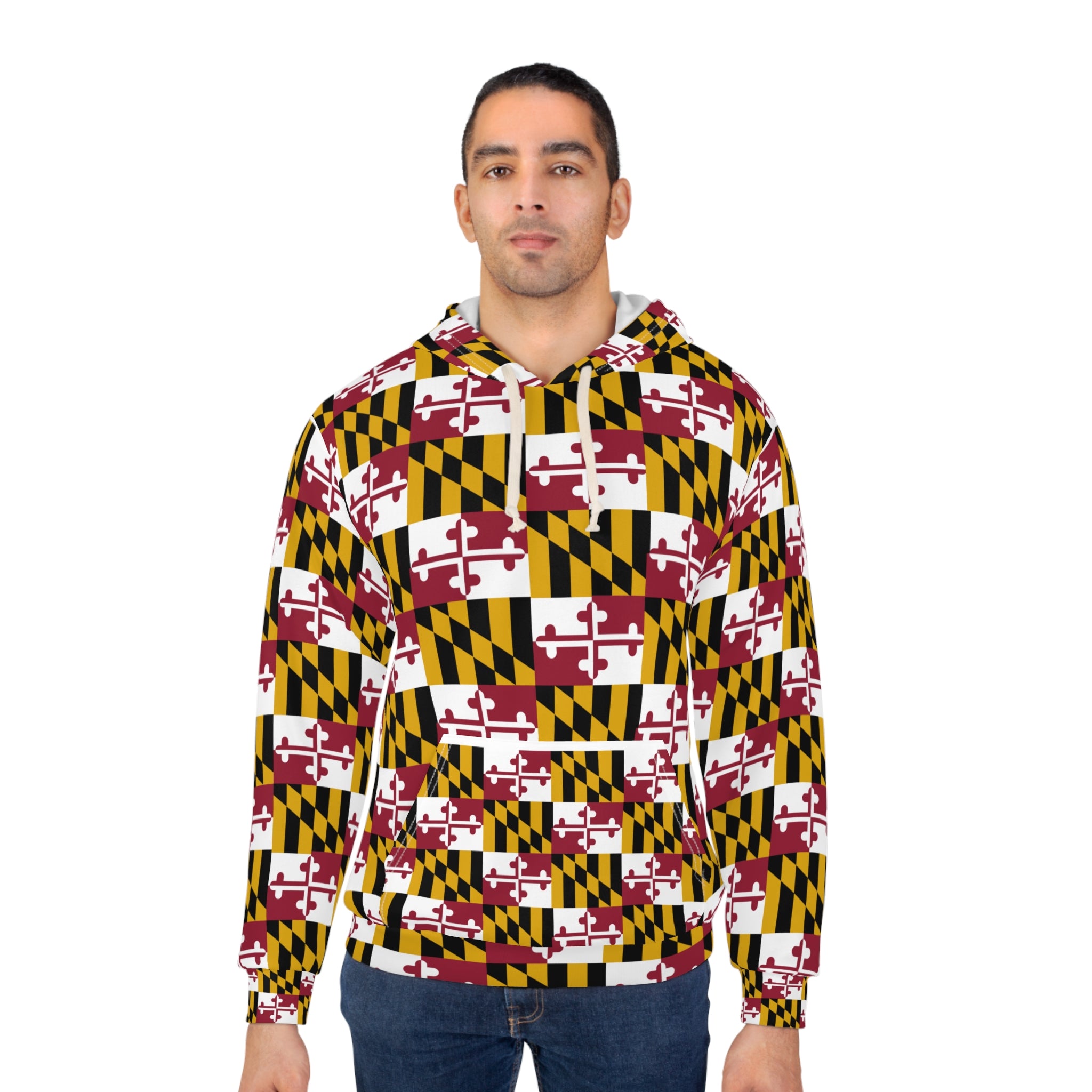 Maryland Flag Pattern Hoodie — All-Over Print State Pride Pullover