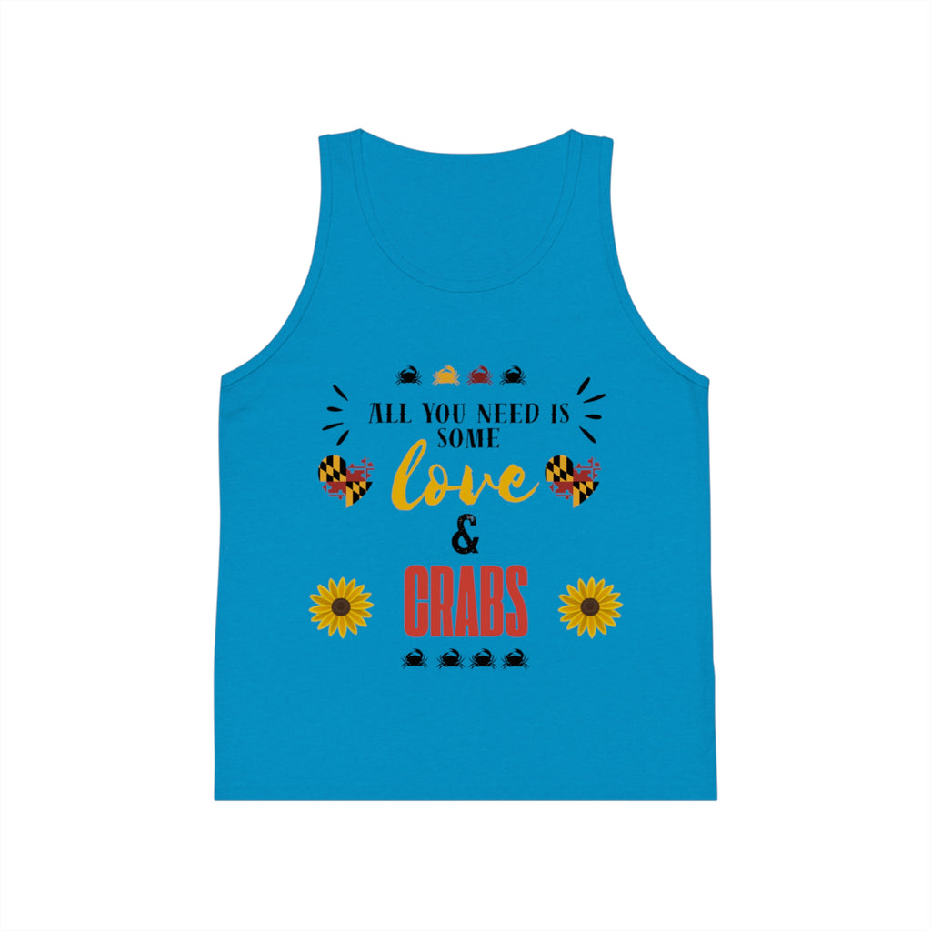 All You Need Is Some Love & Crabs Kids Tank Top | Crab, Sunflower, Maryland Flag Accents