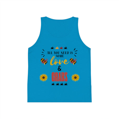 All You Need Is Some Love & Crabs Kids Tank Top | Crab, Sunflower, Maryland Flag Accents