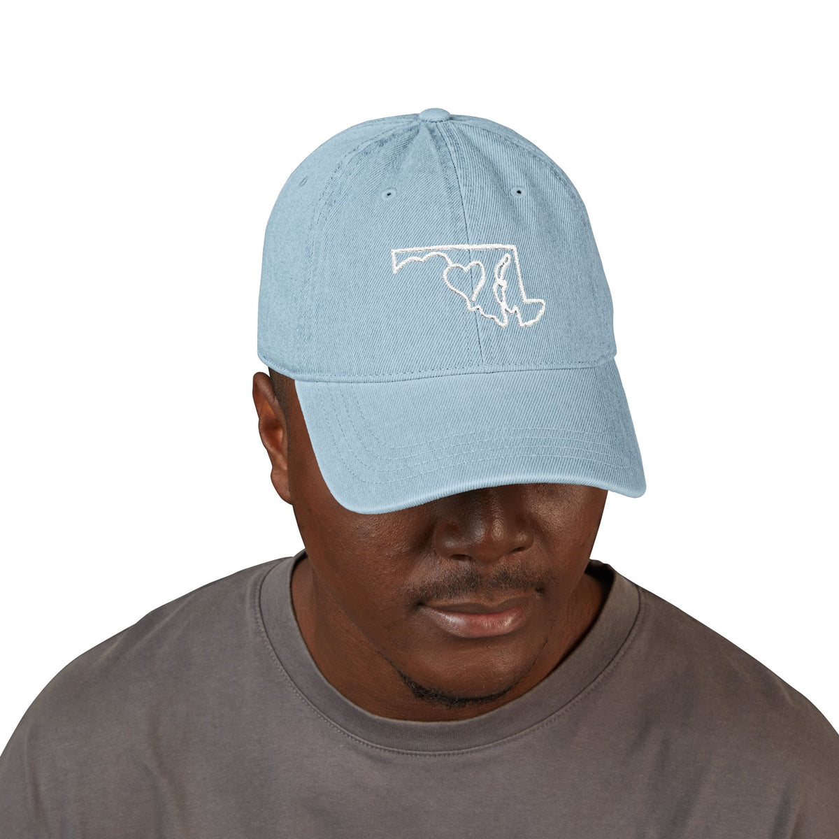 State of Maryland Outline With Heart Denim Cap