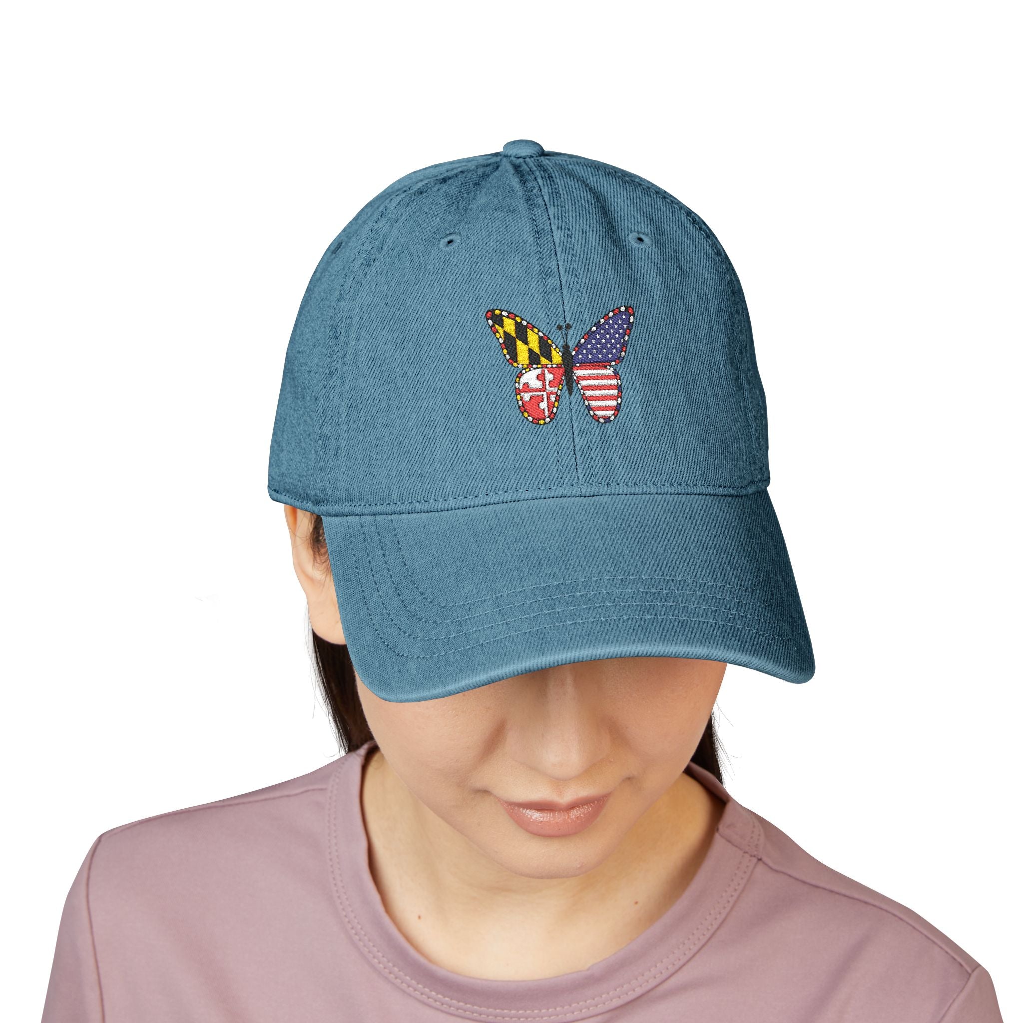 Maryland + American Flag Butterfly Denim Cap