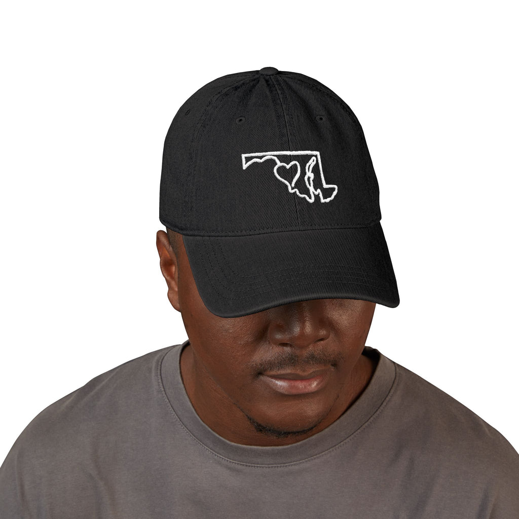 State of Maryland Outline With Heart Denim Cap