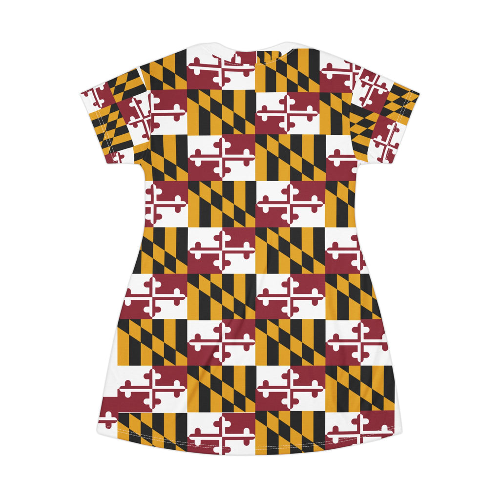 Maryland Flag Pattern T-Shirt Dress — All-Over Print State Pride Dress