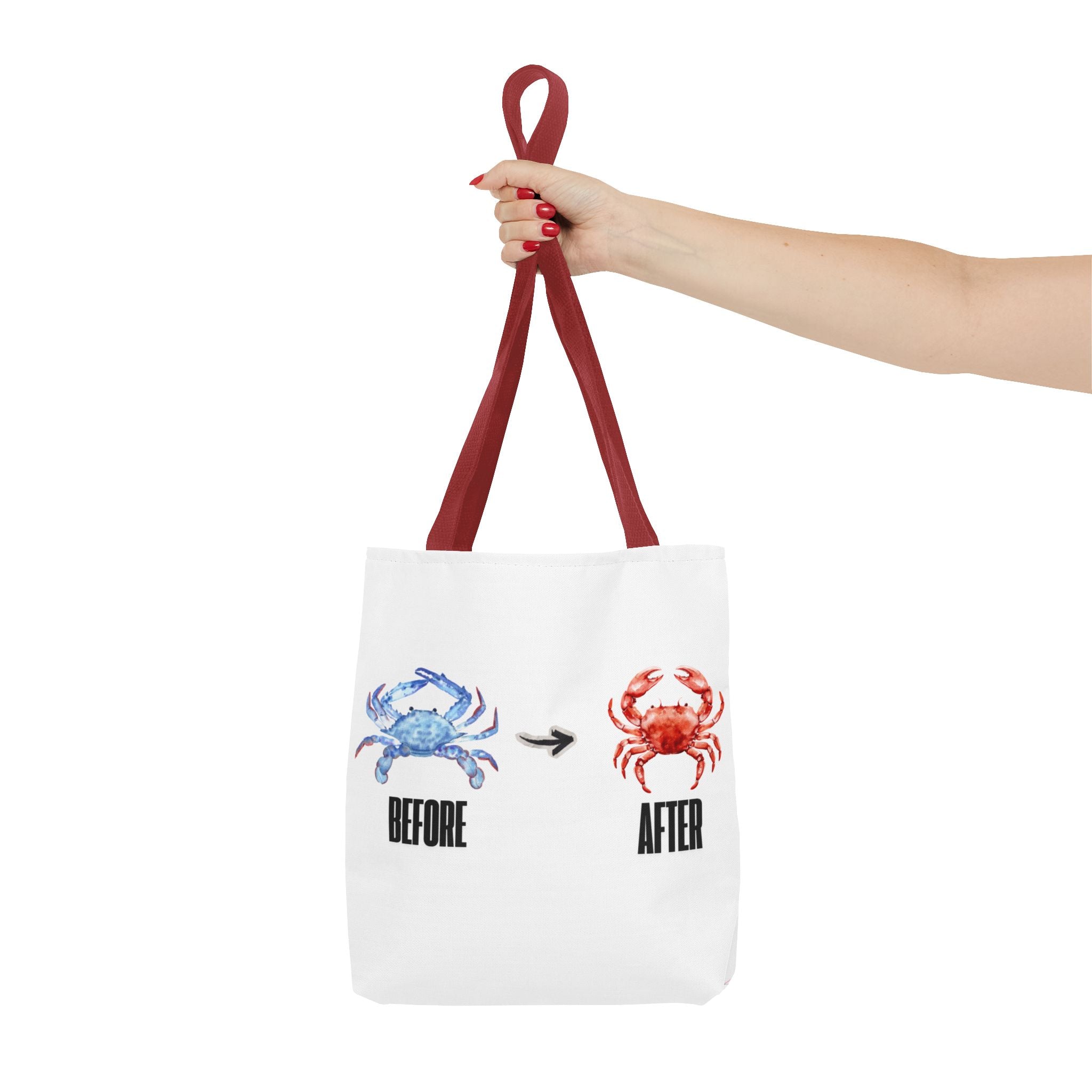 Before After Crab Illustration Tote Bag | Marine Humor, Beach Theme