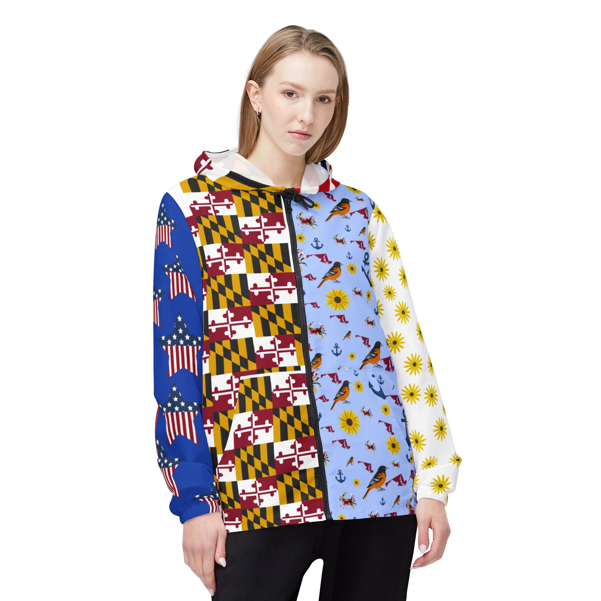 Maryland Nautical Windbreaker Jacket — State Flag & Coastal Icons All-Over Print