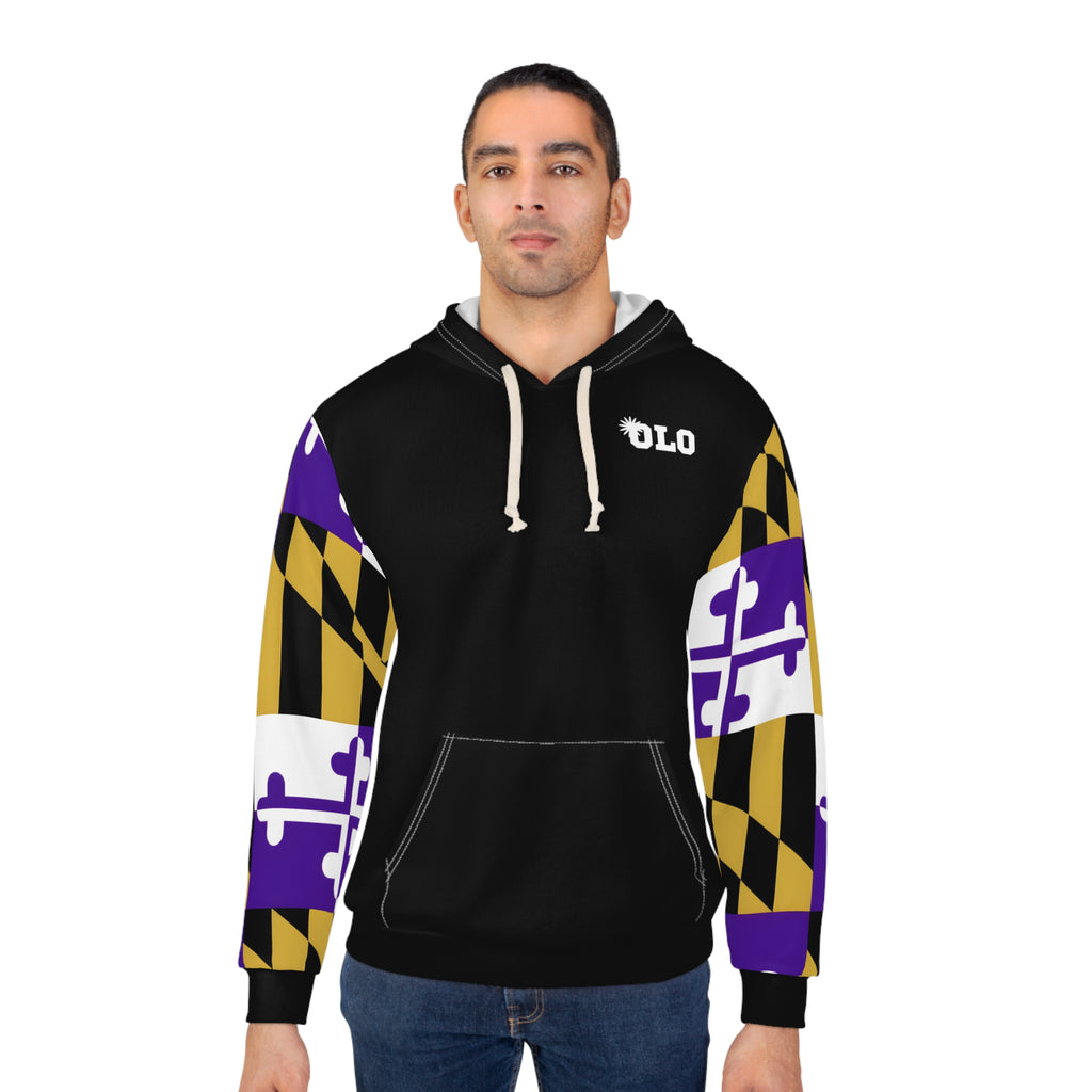 Old Line Outfitters Purple + Gold Maryland Flag side Pattern hoodie