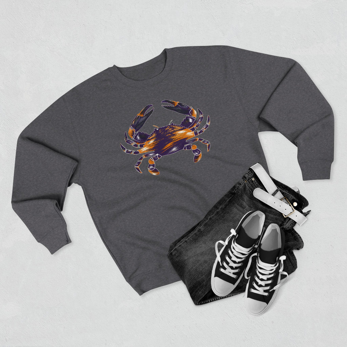 Purple, White, Orange Streaked Crab Graphic Crewneck