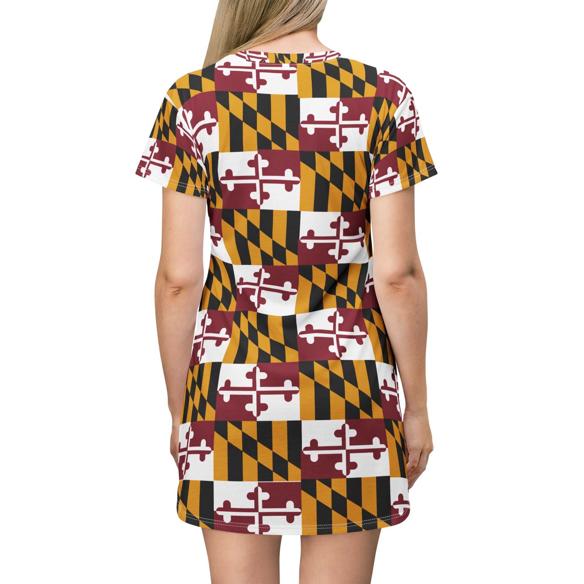 Maryland Flag Pattern T-Shirt Dress — All-Over Print State Pride Dress