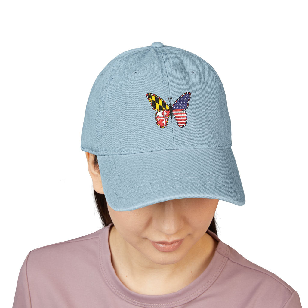 Maryland + American Flag Butterfly Denim Cap