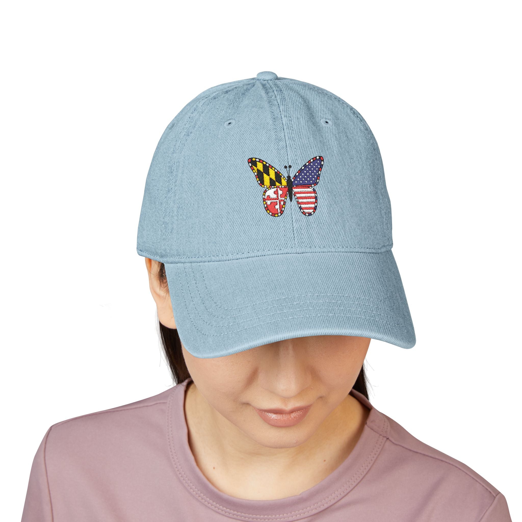 Maryland + American Flag Butterfly Denim Cap