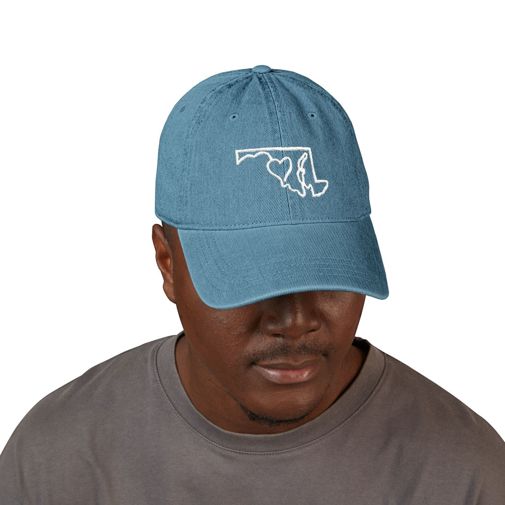State of Maryland Outline With Heart Denim Cap
