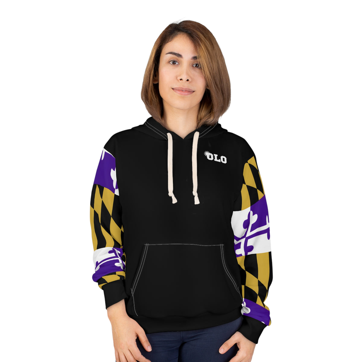 Old Line Outfitters Purple + Gold Maryland Flag side Pattern hoodie
