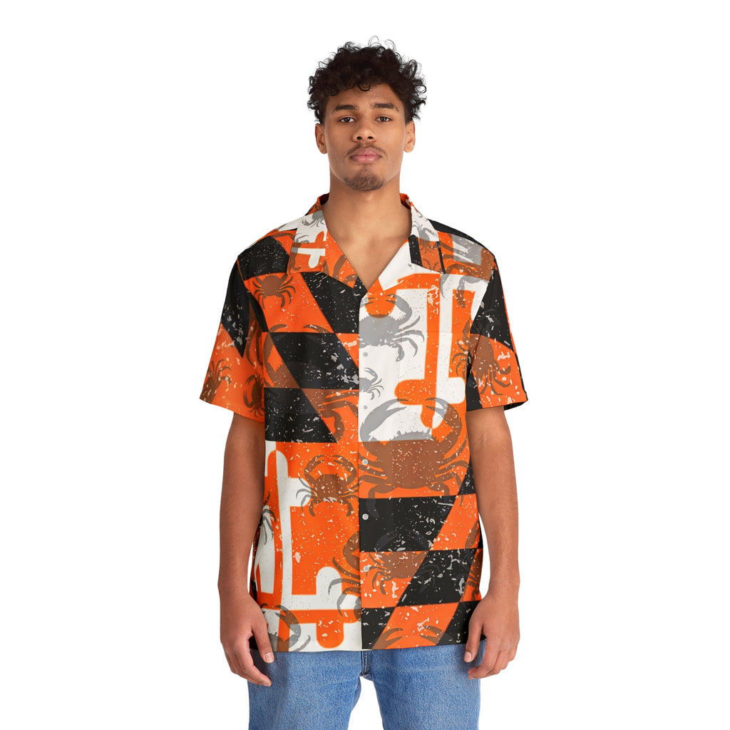 Maryland Flag Orange+White+Black crab patterned Hawaiian shirt