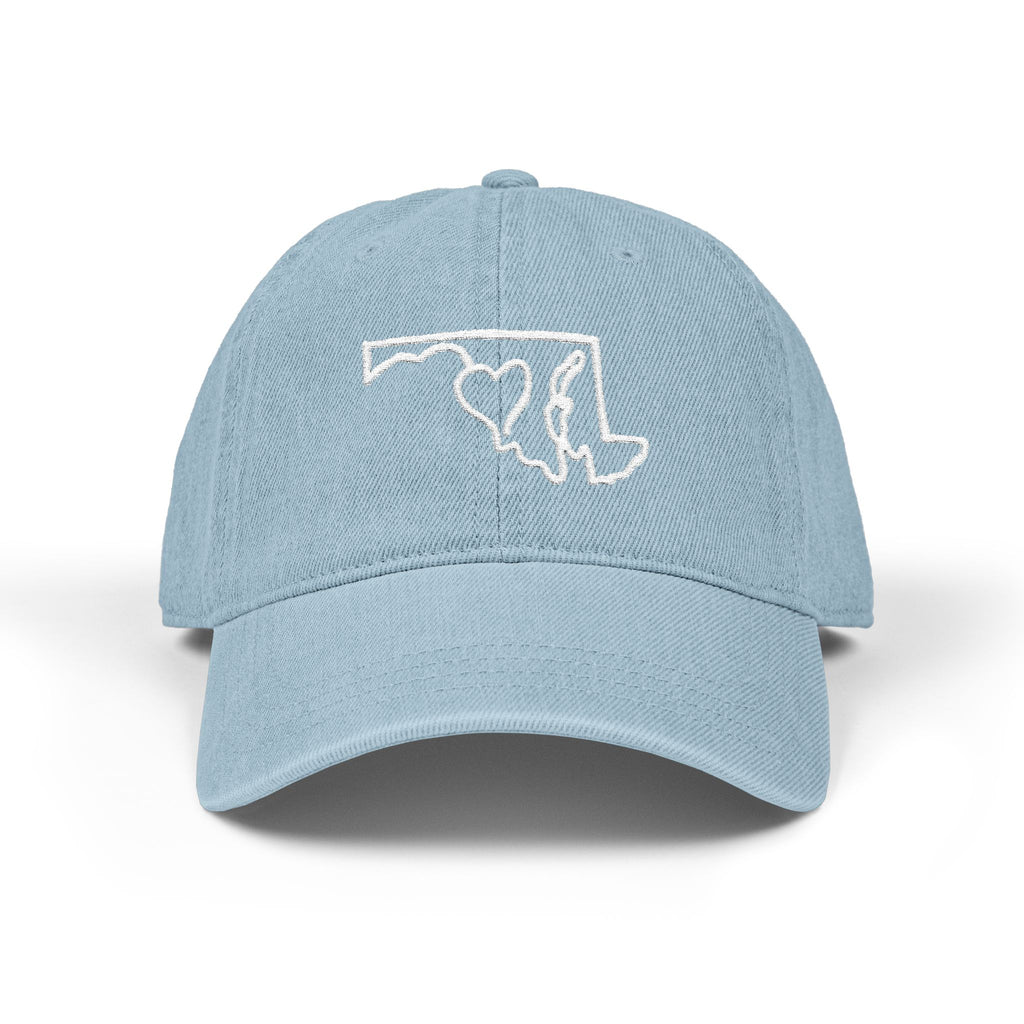 State of Maryland Outline With Heart Denim Cap