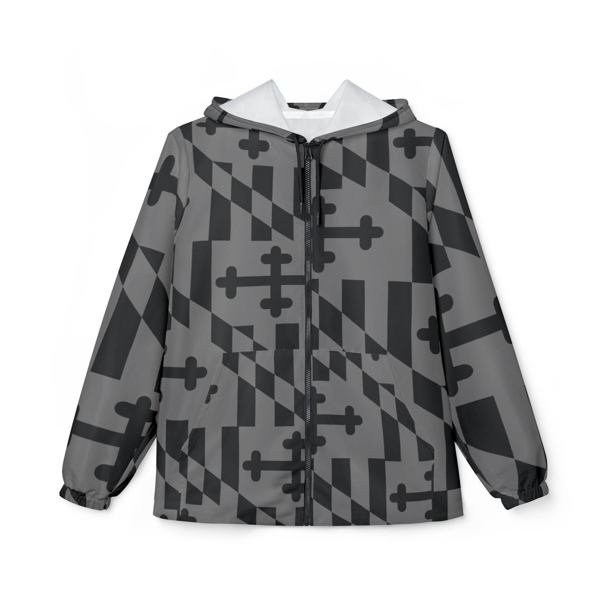 Maryland Flag Gray Pattern Windbreaker Jacket