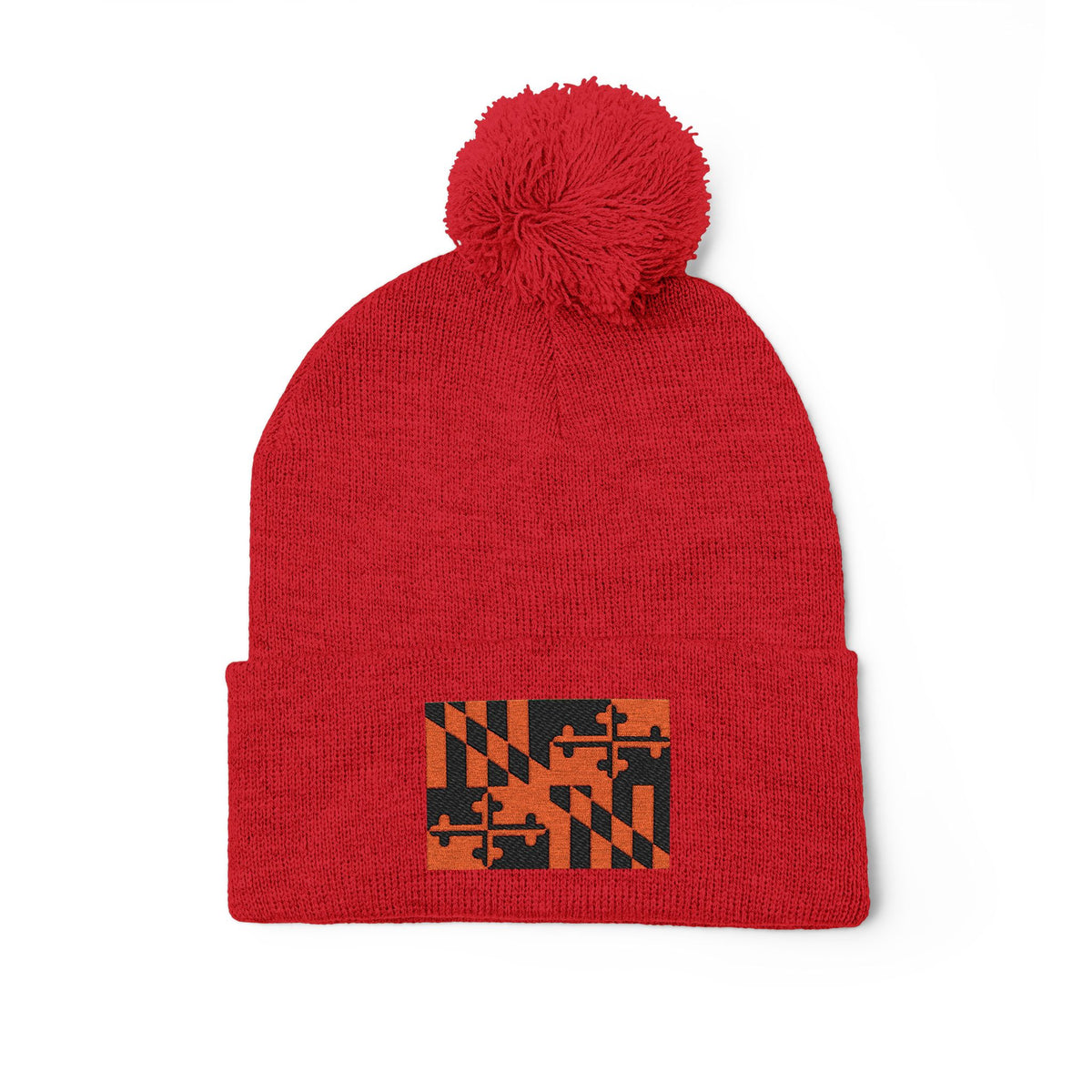 Orange + Black Knit MD flag Pom Beanie
