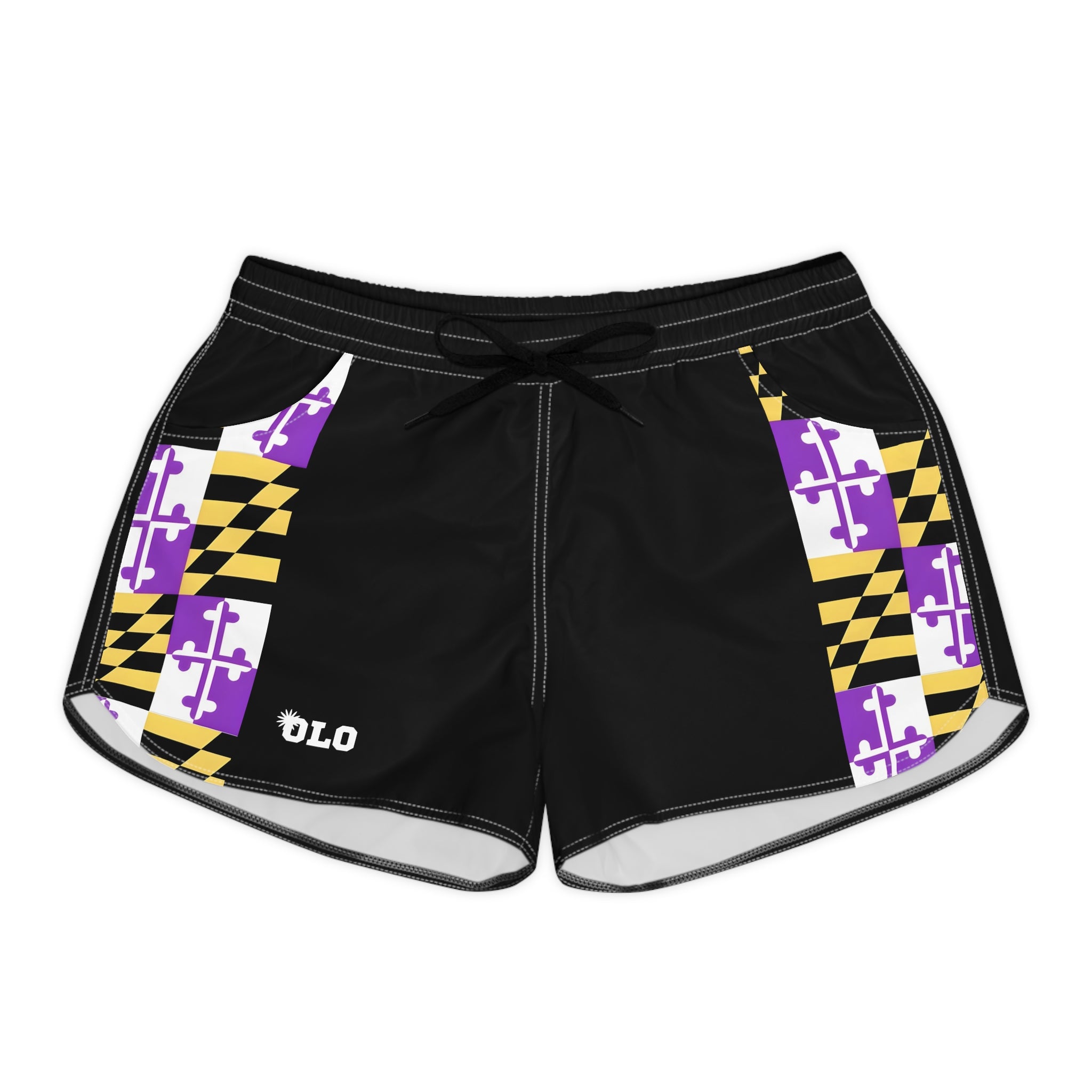 Maryland Flag Accent Women's Casual Shorts — Black Athletic Beach Shorts