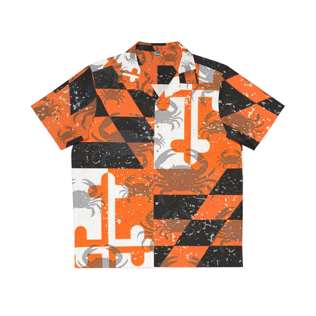 Maryland Flag Orange+White+Black crab patterned Hawaiian shirt