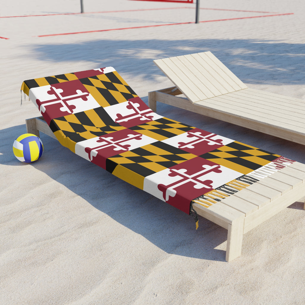 Maryland Flag Beach Throw Towel | Boho Striped Fringe Beach Cloth