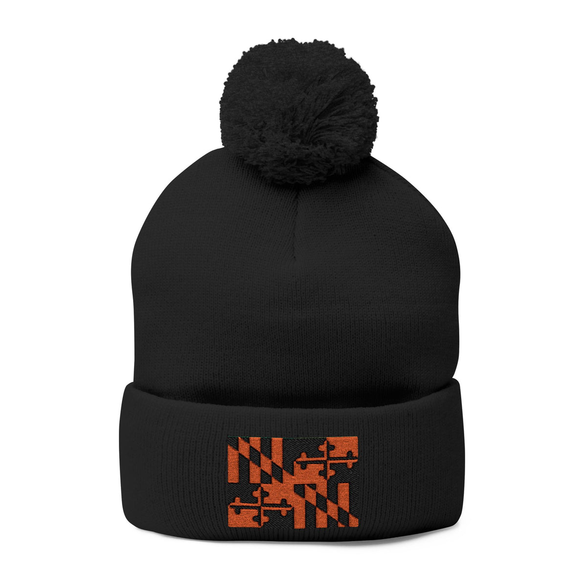 Orange + Black Knit MD flag Pom Beanie