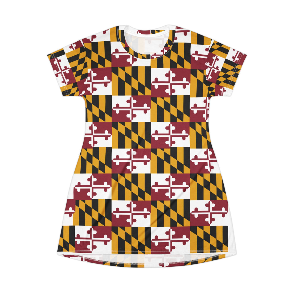 Maryland Flag Pattern T-Shirt Dress — All-Over Print State Pride Dress