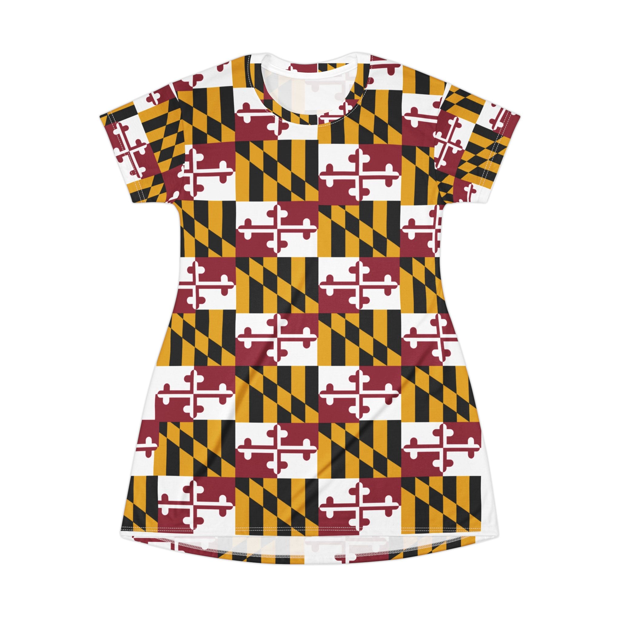 Maryland Flag Pattern T-Shirt Dress — All-Over Print State Pride Dress